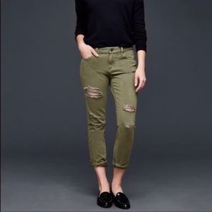 GAP Green Distressed Girlfriend Jeans Army Jeans